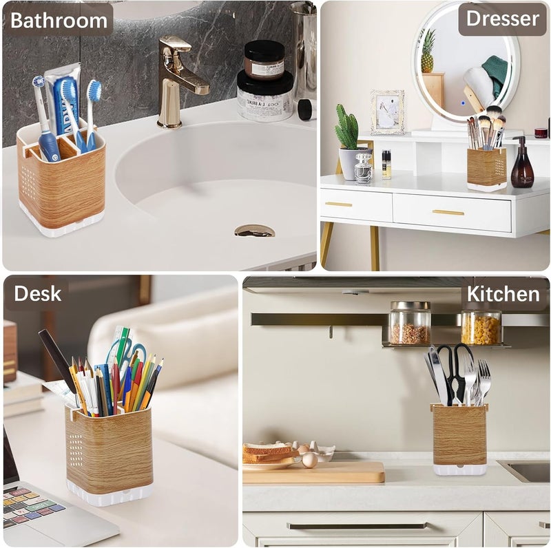 Boperzi Toothbrush Holders for Bathrooms Organizer Countertop, Detachable Anti-Slip Electric Toothbrush Holders for Kids, Toothbrush and Toothpaste Holder Storage Caddy Drainage for Shower Wood Grain - Image 5